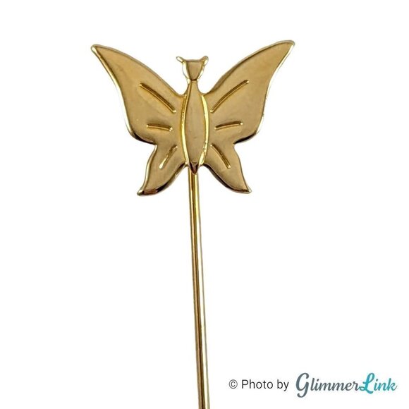 Vintage Gold Tone Butterfly Stick Pin - Picture 1 of 13